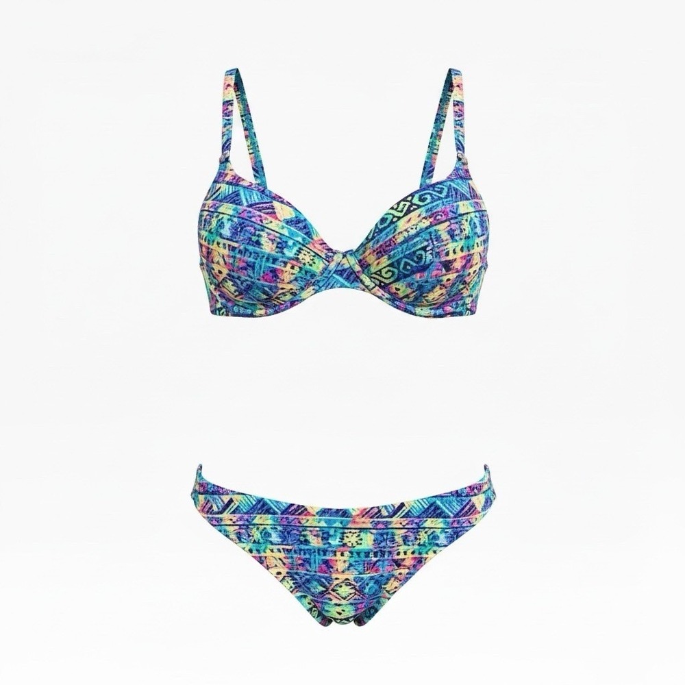 SESSA‎ Vintage Womens 10 Two Piece Bikini Set Multicolor Tribal Print High Cut